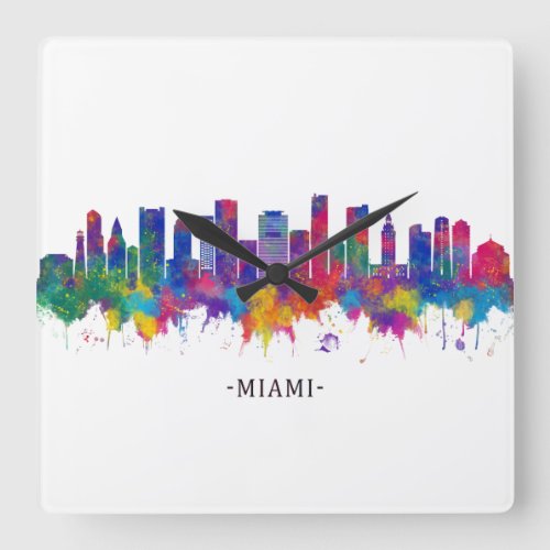 Miami Florida Skyline Square Wall Clock