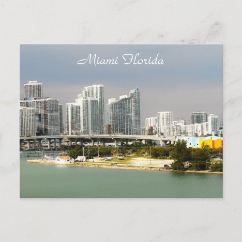 Miami Florida Skyline Tall buildings Bridge Postcard