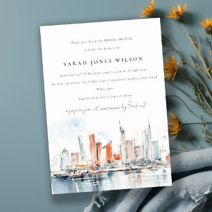 Miami Florida Skyline Watercolor Bridal Shower Invitation