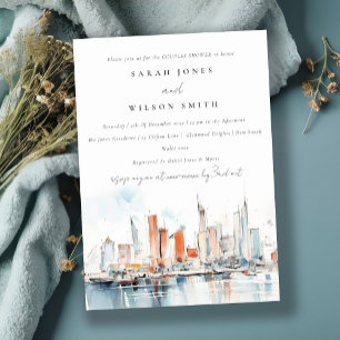 Miami Florida Skyline Watercolor Couples Shower Invitation