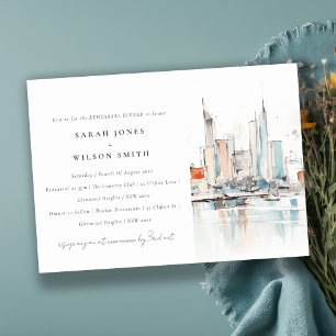 Miami Florida Skyline Watercolor Rehearsal Dinner Invitation