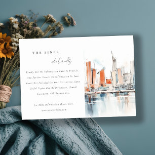 Miami Florida Skyline Watercolor Wedding Details Enclosure Card