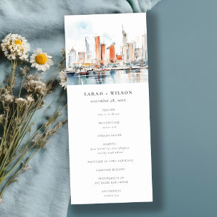 Miami Florida Skyline Watercolor Wedding Program