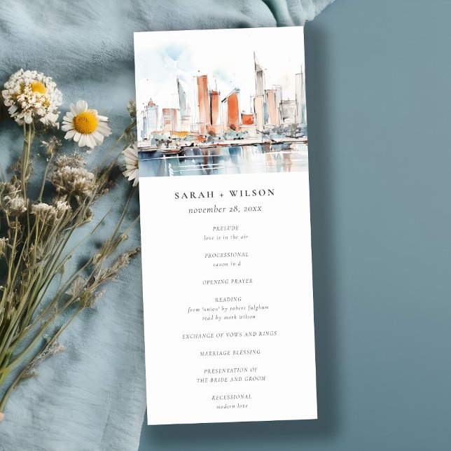 Miami Florida Skyline Watercolor Wedding Program (Creator Uploaded)