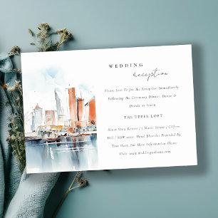 Miami Florida Skyline Watercolor Wedding Reception Enclosure Card