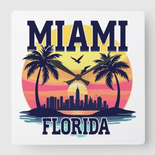 MIAMI FLORIDA SQUARE WALL CLOCK