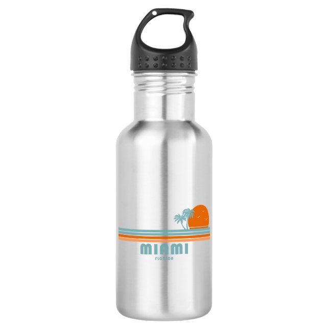 Miami Florida Sun Palm Trees Stainless Steel Water Bottle (Front)