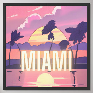 MIAMI Florida Sunset Retro Anime Dream Art Framed Art