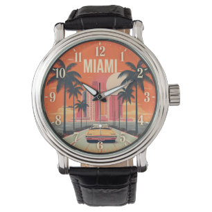 Miami Florida Sunset Retro Coastal Cityscape Watch