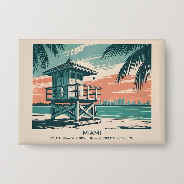 Miami Florida Travel South Beach Minimalist Retro Button (Front)