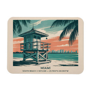 Miami Florida Travel South Beach Minimalist Retro Magnet