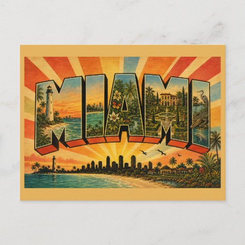 Miami Florida Tropical Coast Lighthouse Art Postcard