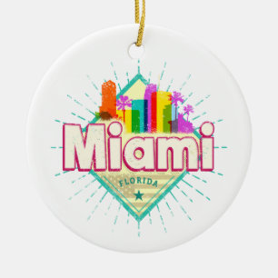 Miami Florida United States Retro Skyline Vintage Ceramic Ornament