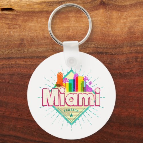 Miami Florida United States Retro Skyline Vintage Keychain