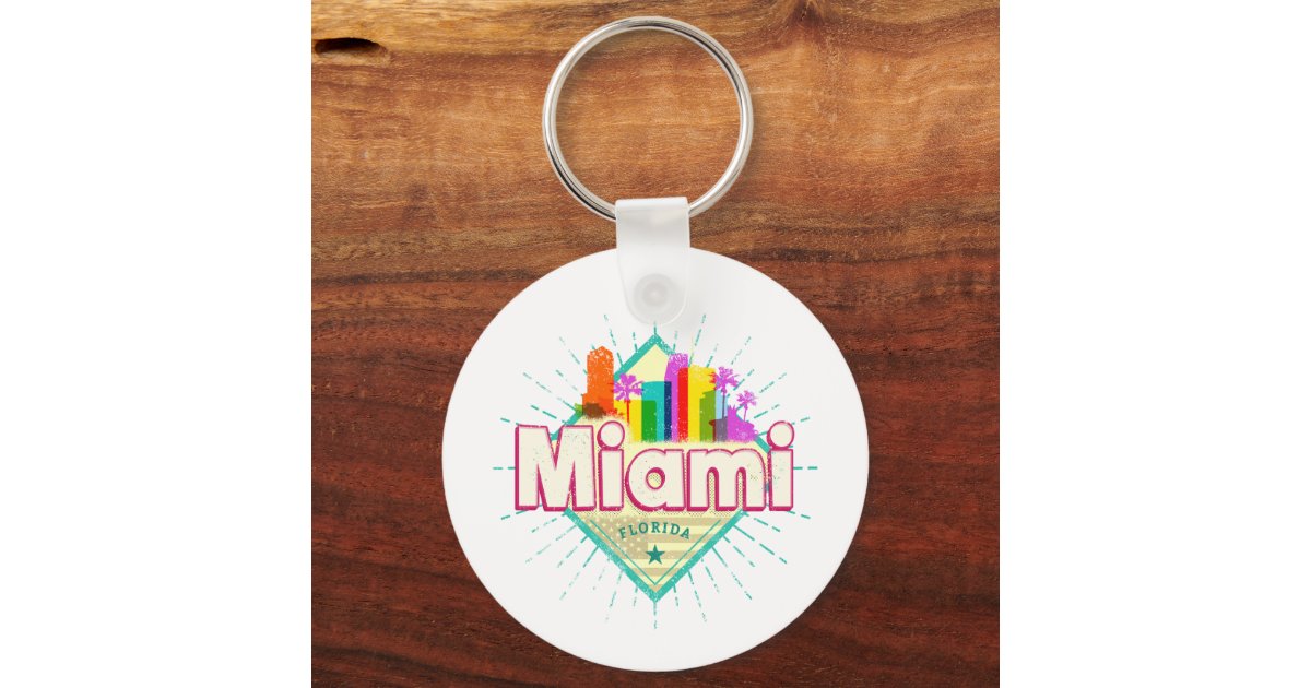 Miami Florida United States Retro Skyline Vintage Keychain | Zazzle
