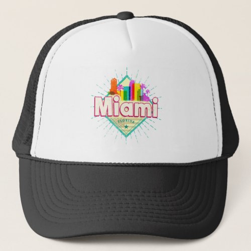 Miami Florida United States Retro Skyline Vintage Trucker Hat
