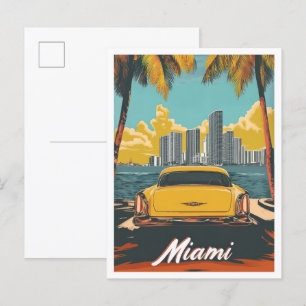 Miami Florida USA Art Vintage Travel Illustration Postcard