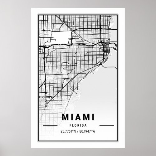 Miami Florida USA Cities Travel City Map Modern Si Poster