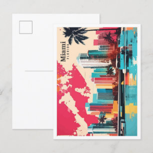 Miami Florida USA Pop Art Travel Illustration Postcard