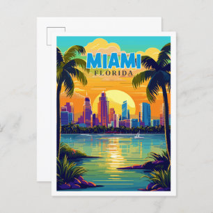 Miami Florida USA vintage travel illustration Postcard
