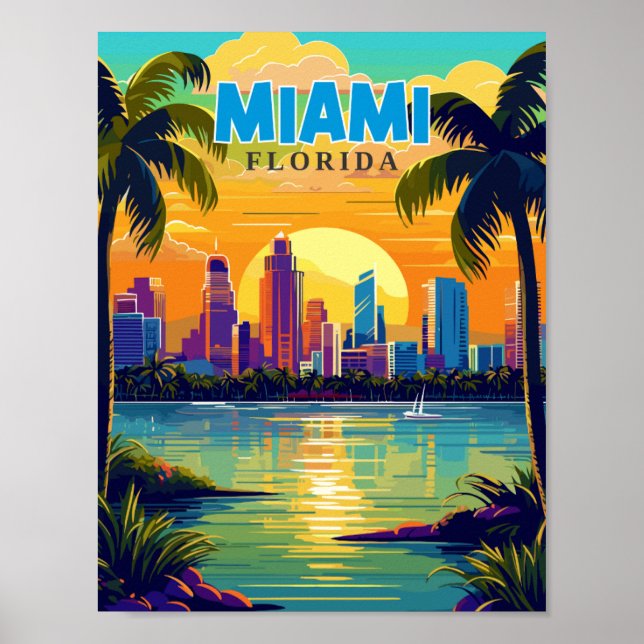 Miami Florida USA vintage travel illustration Poster (Front)