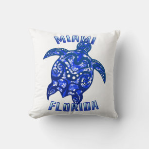 Miami Florida Vacation Tribal Turtle Throw Pillow
