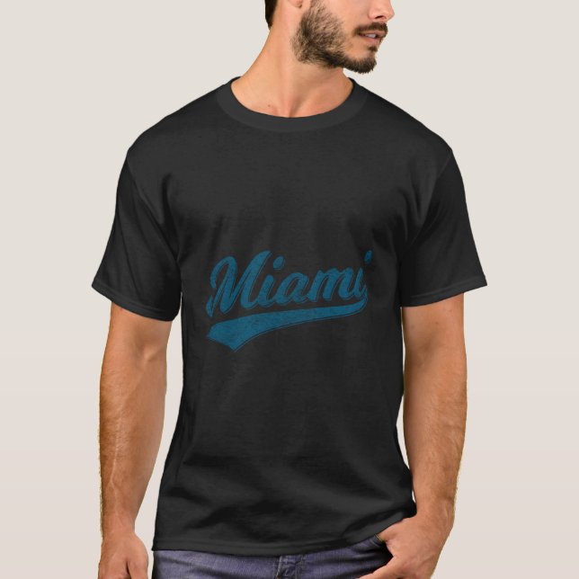 Miami Florida Varsity Script Jersey Style T-Shirt (Front)