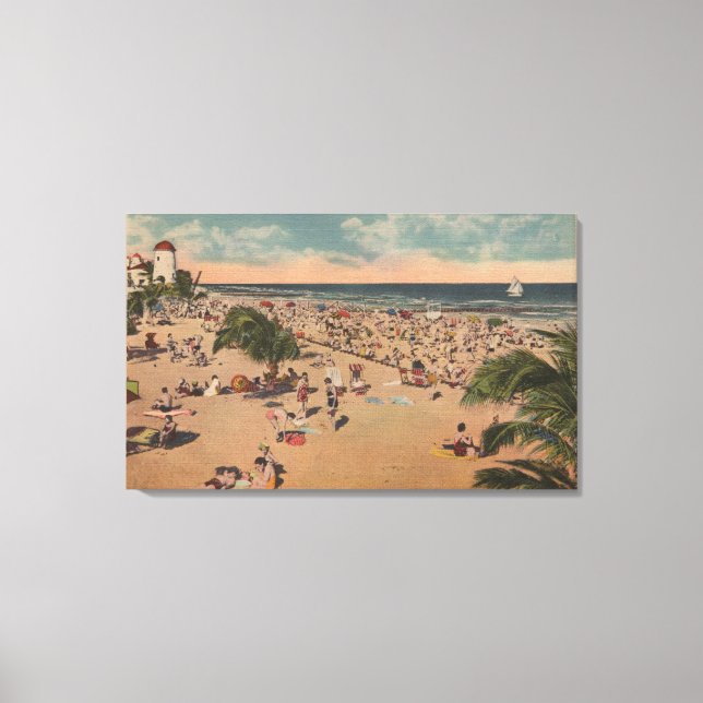 Miami, Florida - View of Sunbathers at Miami Canvas Print (Front)