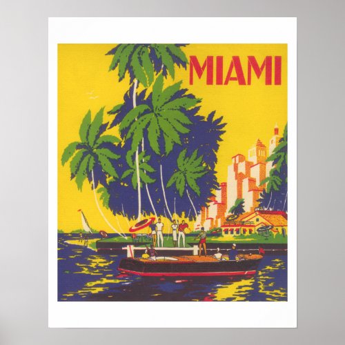 Miami Florida vintage 1930s tourism Poster
