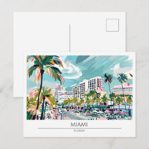 Miami Florida Vintage Art Illustration Travel Postcard