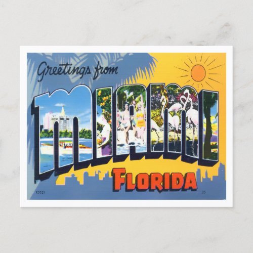 Miami Florida Vintage Big Letters Postcard