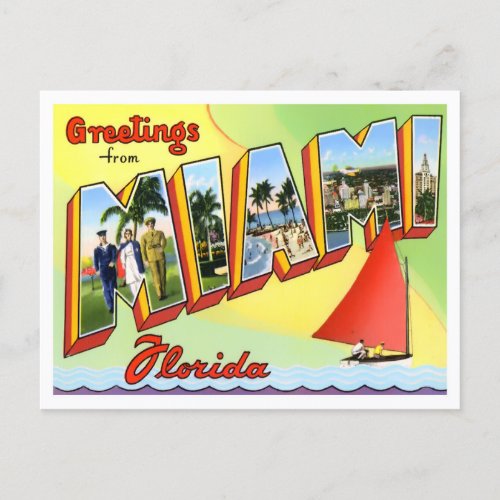 Miami Florida Vintage Big Letters Postcard