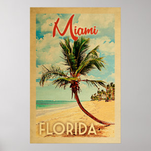 Miami Florida Vintage Palm Tree Beach Poster