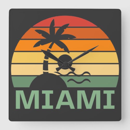 Miami Florida Vintage Palm Trees Summer Beach Square Wall Clock
