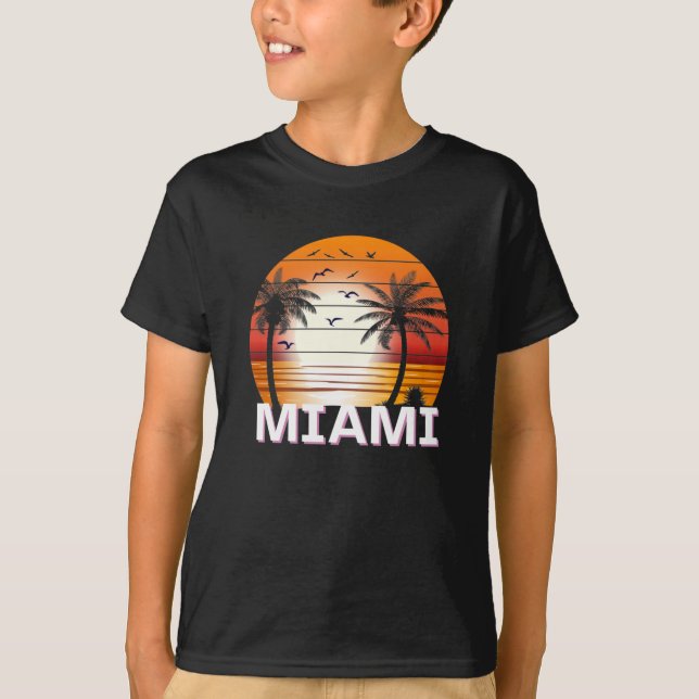 Miami Florida Vintage Palm Trees Summer Beach T-Shirt (Front)