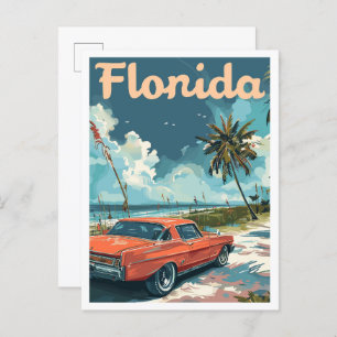 Miami Florida Vintage Travel Illustration Postcard