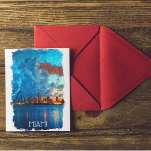 Miami Florida Watercolor Cityscape View Postcard