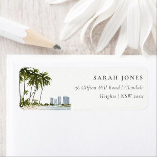 Miami Florida Watercolor Palm Landscape Address Label