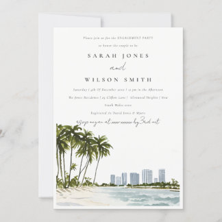 Miami Florida Watercolor Palm Landscape Engagement Invitation