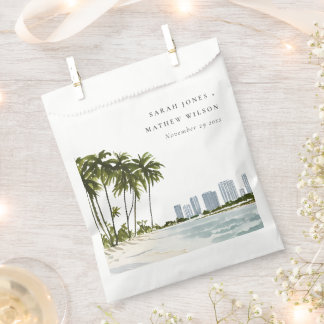 Miami Florida Watercolor Palm Landscape Wedding Favor Bag