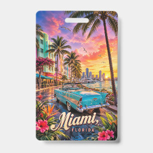 Miami Florida Waterfront Sunset Badge