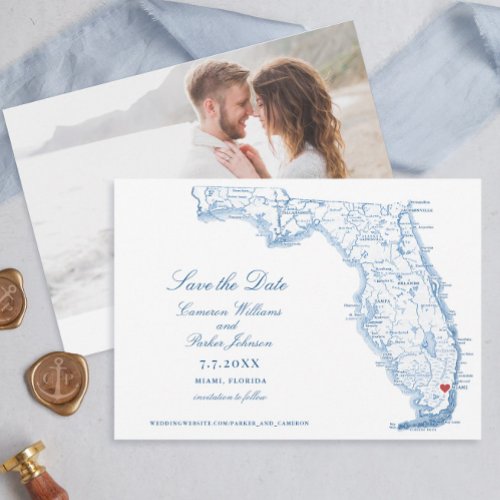 Miami Florida Wedding Elegant Navy Map Save The Date