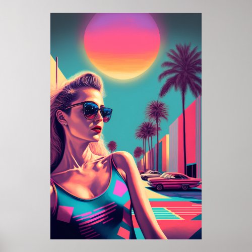 Miami Girl Synthwave Poster