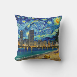 Miami Golden Shore Soccer Elegant and Oil Fine Art Throw Pillow