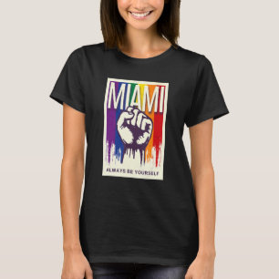 Miami LGBTQ Pride Rainbow Flag Resist Fist Proud L T-Shirt