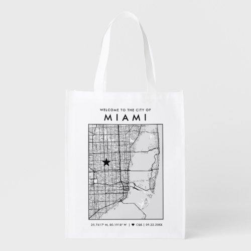 Miami Love Locator  City Map Wedding Welcome Grocery Bag