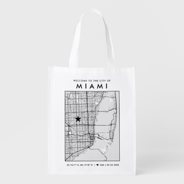 Miami Love Locator | City Map Wedding Welcome Grocery Bag (Front)