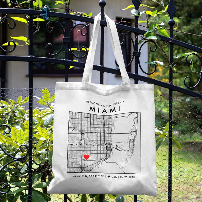 Miami Love Locator | City Map Wedding Welcome Tote Bag (The more complete visual of what your final tote Miami Map bag would look like in real life.)