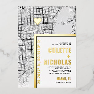Miami Love Locator City Themed Wedding Foil Invitation