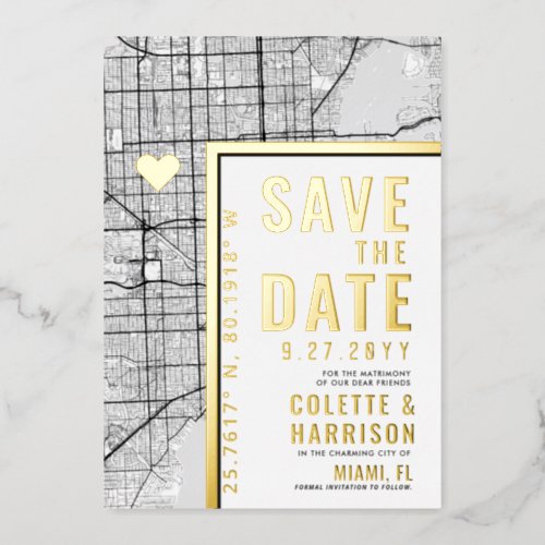 Miami Love Locator  Wedding Save the Date Foil Invitation